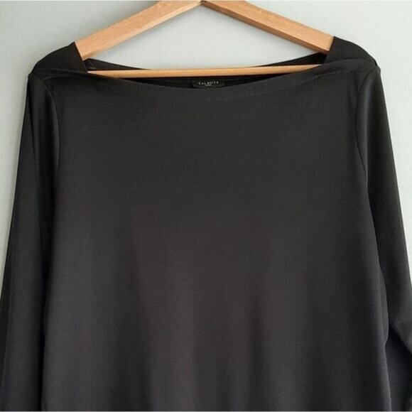 TALBOTS Boat Neck Soft Supima Cotton Blend Black Long Sleeve Tee Sz XL Petite - Picture 2 of 9